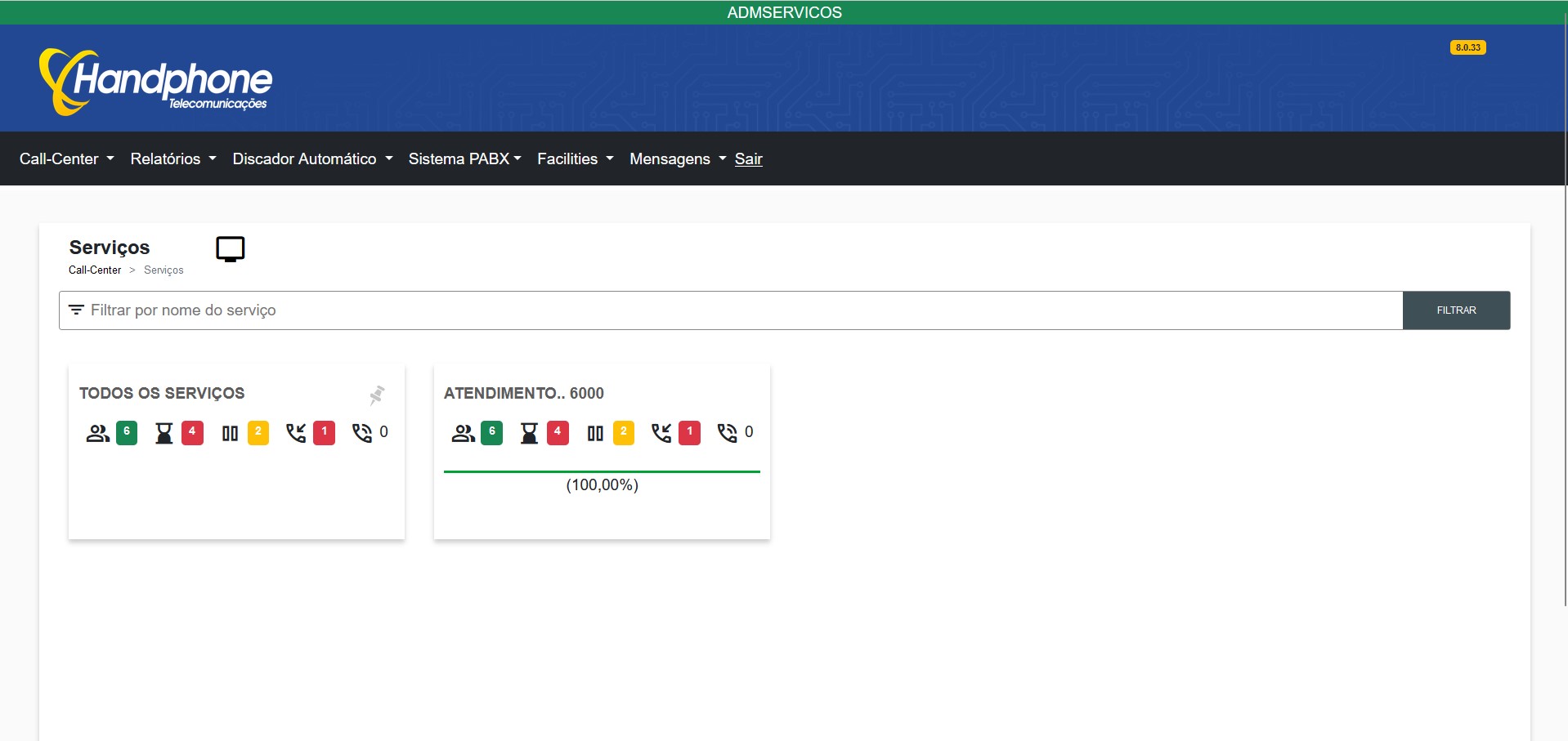 Relatórios Menu ADM de XHAND