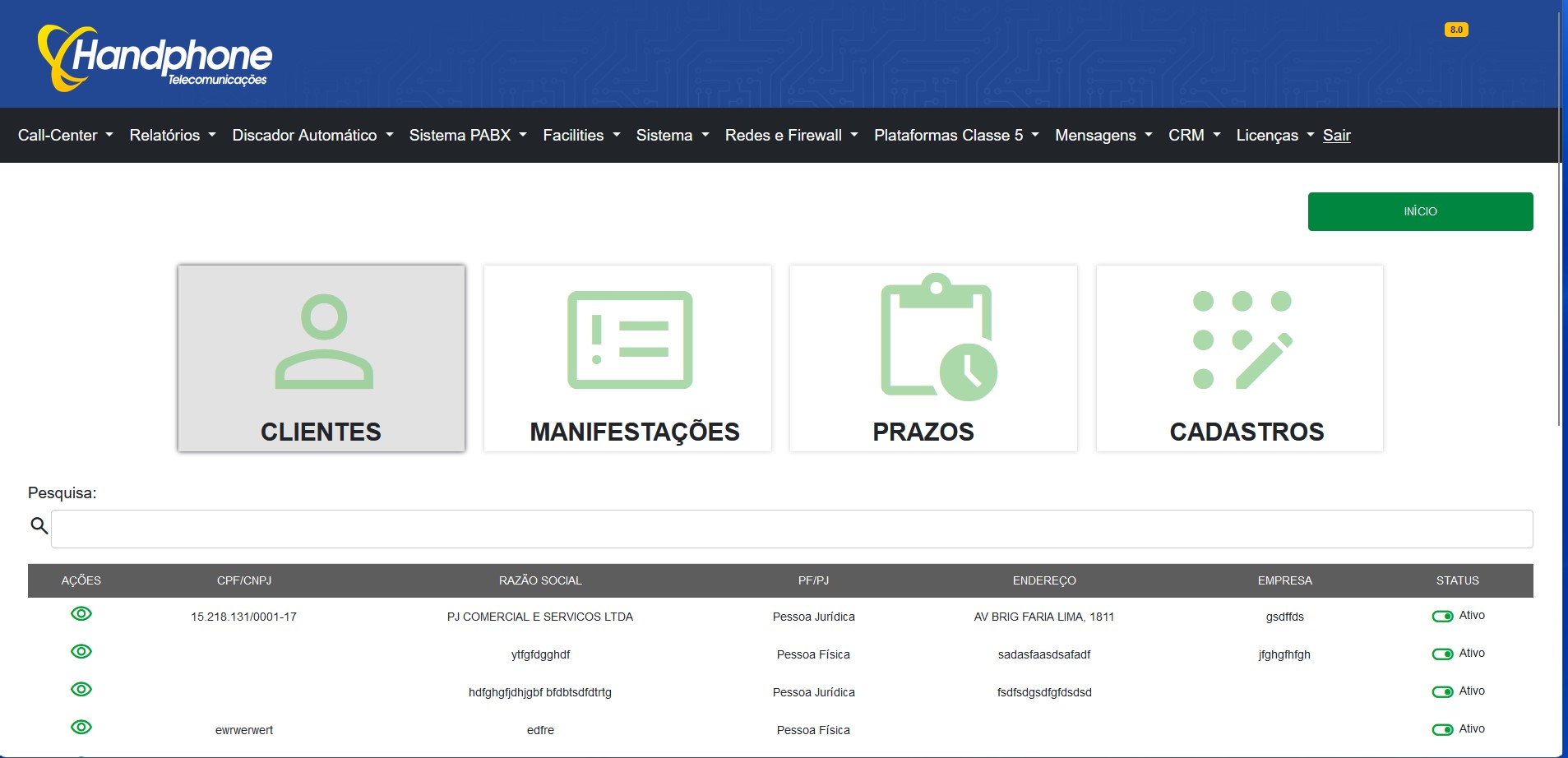 Relatórios Menu CRM