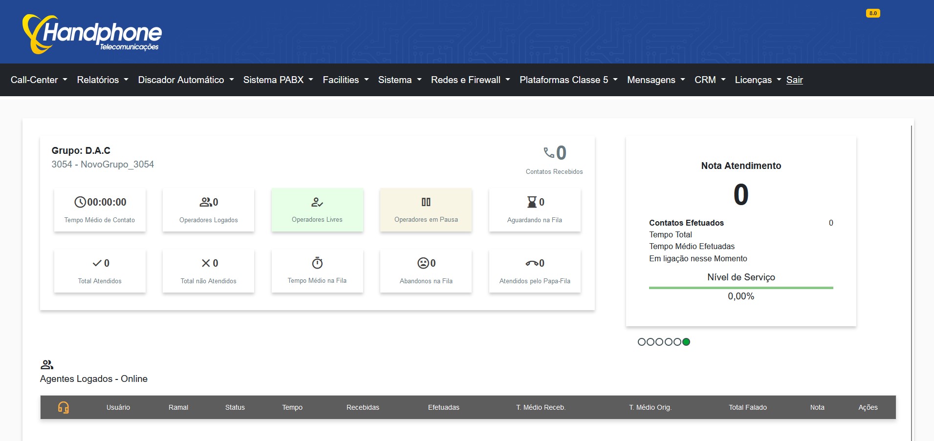 Tela Principal do Sistema XHAND